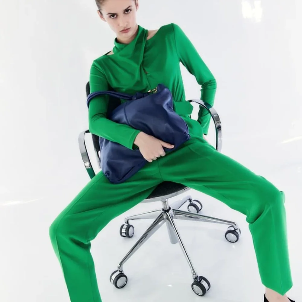 ZARA PANTS WITH FABRIC-COVERED BELT - Picture 1 of 5